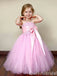 Unique Pink A-line Strapless Long Tulle Ball Gown Flower Girl Dresses with Bow, FGS0060