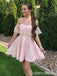 Elegant Light Pink Off-the-shoulder Lace Appliques A-line Graduation Party Homecoming Dresses,QB0679