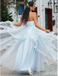 Sexy Light Blue Lace Appliques Tulle Sweetheart Strapless Evening Gown Long Prom Dresses with Ruffles,WGP700