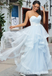 Sexy Light Blue Lace Appliques Tulle Sweetheart Strapless Evening Gown Long Prom Dresses with Ruffles,WGP700