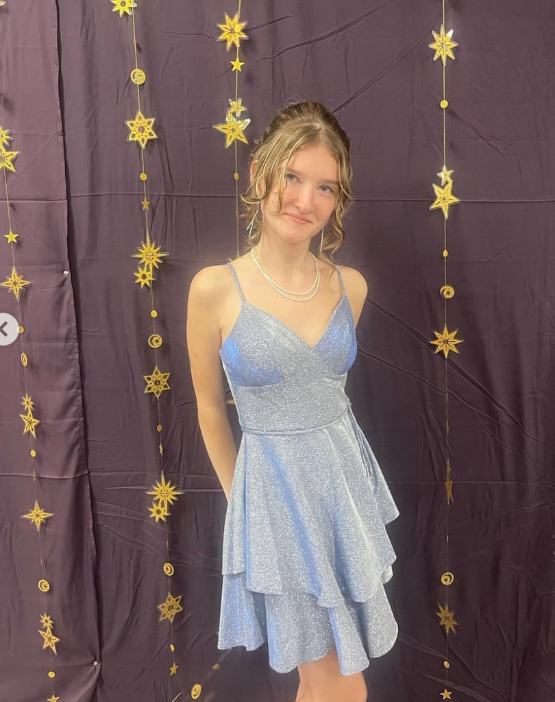 Elegant Gray Spaghetti Straps Homecoming Dress Graduation Party Dress , QB0878