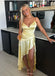 Sexy Yellow Mermaid V-neck Slit Long Formal Gown to Impress,WGP1750