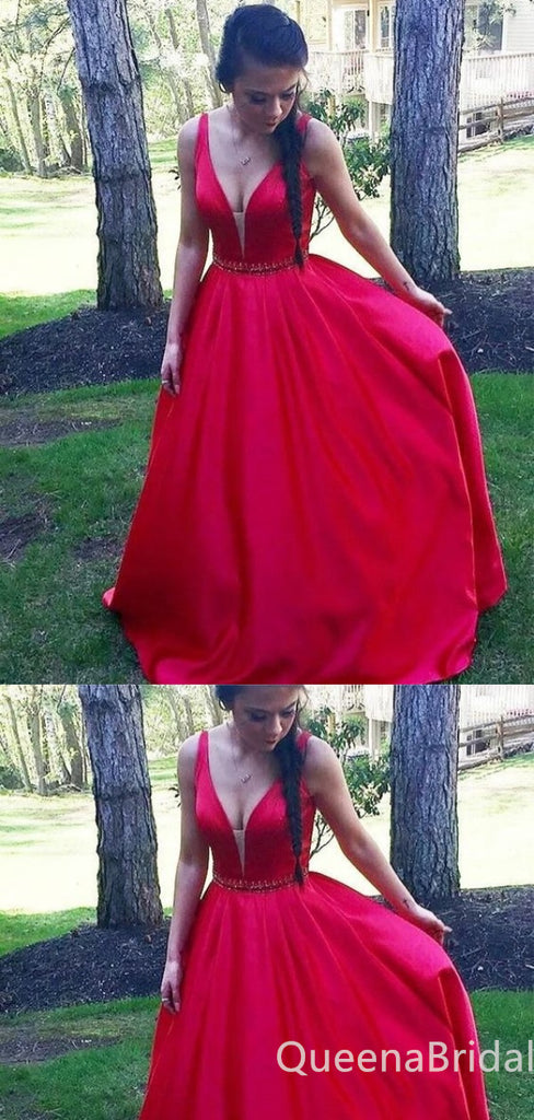 Sexy Red Plunging A-line Evening Gown Maxi Long Formal Dresses Prom Dresses,WGP892