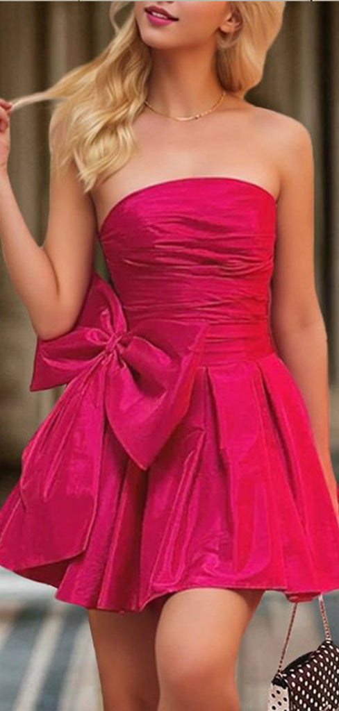 Sexy A-line Strapless Short Homecoming Dresses with Bow, QB0582