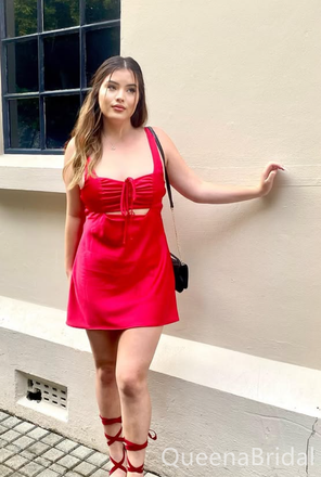 Elegant Red Lace up Back Sheath Graduation Party Short Homecoming Dress Formal Evening Party Dress , QB0858