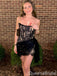 Sexy Black Lace Appliques Strapless Mermaid Graduation Party Short Homecoming Dress Formal Evening Party Dress , QB0860