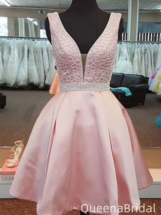 Elgeant Pink V-neck A-line Short Mini Homecoming Dress,QB1053