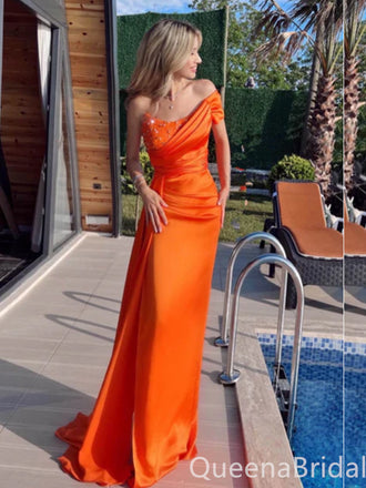 Sexy Orange Beaded Sheath Off-the-shoulder Evening Gown Maxi Long Formal Dresses Prom Dresses,WGP921