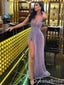 Charming Sexy High Slit Plunging Tulle Sheath Evening Gown Long Prom Dresses,WGP720