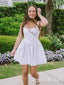 Elegant White A-Line Satin Strapless Spaghetti Straps Cheap Simple Short Homecoming Dresses,QB0423