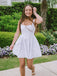 Elegant White A-Line Satin Strapless Spaghetti Straps Cheap Simple Short Homecoming Dresses,QB0423