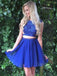 Two Piece Jewel Short Cheap Royal Blue Homecoming Dresses with Beading, QB0177