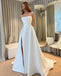 Elegant White Strapless Side Slit A-Line Long Wedding Dresses,WGP204