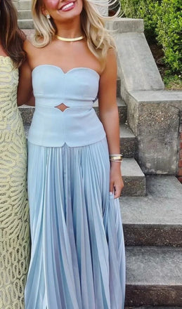 Elegant Blue A-line Strapless  Sweetheart Zipper Long Prom Dress to Impress,WGP1722