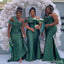 Green Appliques One Shoulder Mermaid Long Bridesmaid Dresses , BDS0179