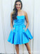 Elegant Blue Strapless Beadings Simple Cheap Short Homecoming Dresses, QB0509