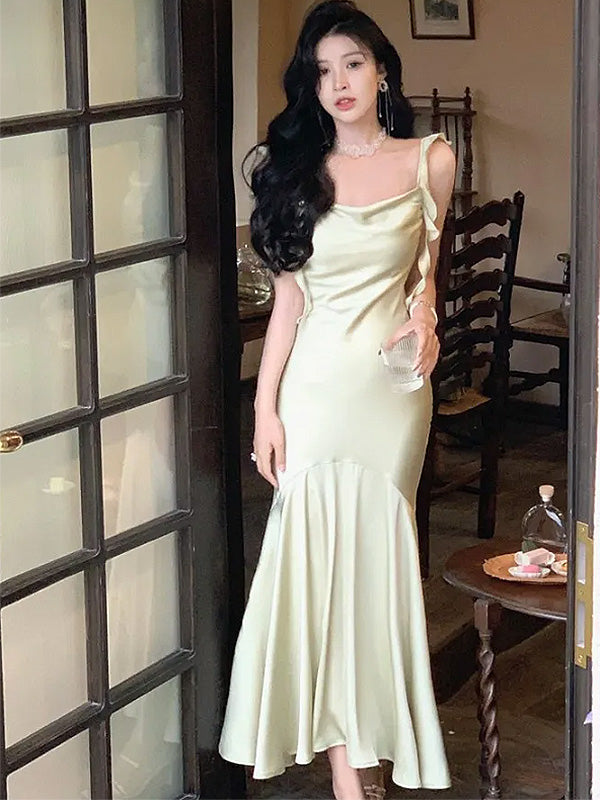 Elegant Ivory White Spaghetti Straps Mermaid Long Evening Prom Dresses ,WGP445