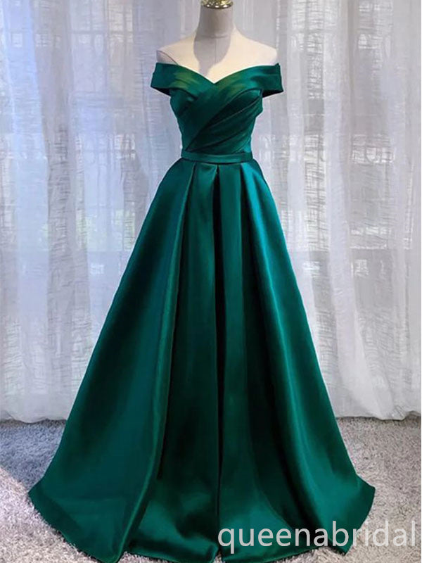 Green Off Shoulder Lace up Back A-line  Evening Gown Maxi Long Evening Party Prom Dresses ,WGP1033