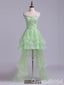 Green Beaded High Low Strapless Sweetheart A-line Graduation Party Short Homecoming Dresses Formal Evening Party Dresses , QB0820