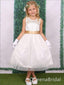 Cute White Lace Tulle A- Line Cheap Long Flower Girl Dresses, FGS0032