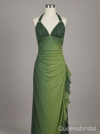 Unique Green Halter Ruffled Tulle Evening Dress, WGP2287