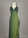 Unique Green Halter Ruffled Tulle Evening Dress, WGP2287