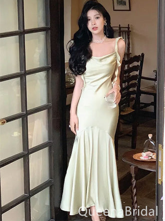 Elegant Ivory White Spaghetti Straps Mermaid Long Evening Prom Dresses ,WGP445