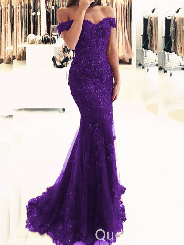 Elegant Dark Purple Mermaid Lace Appliques Evening Gown Maxi Long Formal Dresses Prom Dresses,WGP912