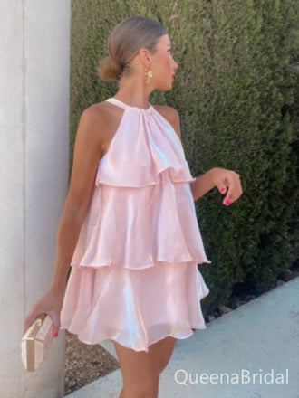 Sexy Pink Halter Strap Homecoming Dress Graduation Party Dress , QB0880