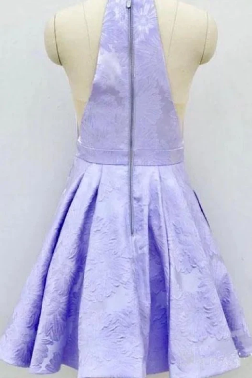 High-end Floral A-line Purple Short Homecoming Dresses with Pleats , QB0568