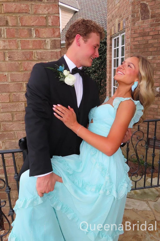 Elegant glamorous Sky Blue Sweetheart A-line Evening Gown Long Prom Dresses with Pleats,WGP674