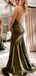 Sexy Sheath Spaghetti Straps Olive Green Plunging Open Back Evening Gown Long Formal Dresses Prom Dresses,WGP810