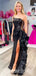 Sexy Black One Shoulder Spaghetti Straps Tulle Ruffles Side Slit Floor Length Mermaid Evening Gown Prom Dresses ,WGP602