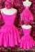 Hot Pink Spaghetti Straps Lace Up Back A-line Graduation Party Short Homecoming Dresses , QB0804