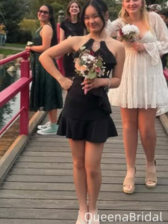 Formal Black Halter Sheath Short Mini Homecoming Dress,QB1054