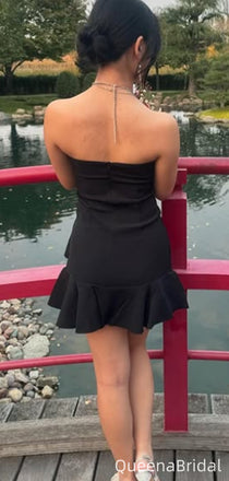 Formal Black Halter Sheath Short Mini Homecoming Dress,QB1054