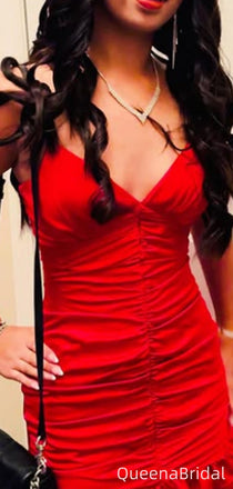 Sexy Spaghetti Strap V-neck Sheath Short Mini Homecoming Dress,QB1056