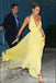 Sexy Yellow Halter Plunging A-line Long Party Dress Prom Dresses ,WGP1860