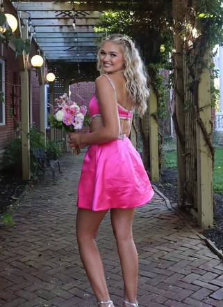 Popular Pink Spaghetti Straps Homecoming Dress Graduation Party Dress , QB0916