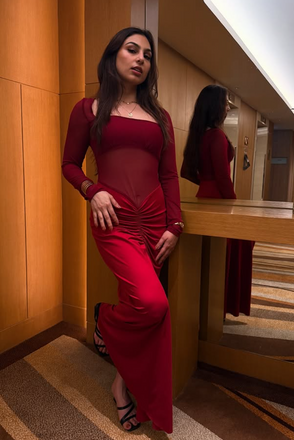 Sexy Red Long Sleeves Mermaid Long Formal Gown to Impress,WGP1817