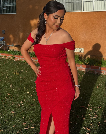 Elegant Red Off-shoulder Slit Mermaid Long Formal Gown to Impress,WGP1855