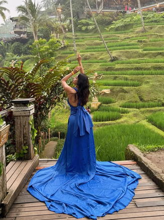 Elegant Blue V-neck Long Formal Gown to Impress,WGP1871