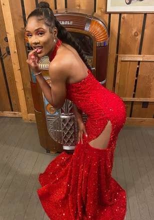 Sparkly Red High-neck Mermaid Long Formal Gown to Impress,WGP1903