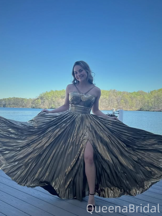 Elegant Gold A-line Slit Long Formal Gown to Impress,WGP1935