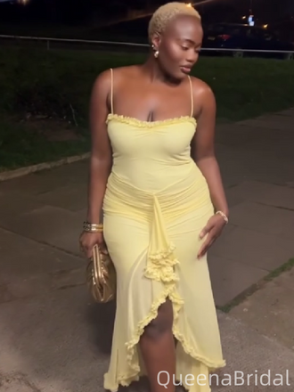 Elegant Yellow Spaghetti Straps Mermaid Long Formal Gown to Impress,WGP1939