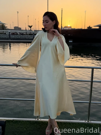 Elegant Yellow Long Sleeve A-line Long Formal Gown to Impress,WGP1940