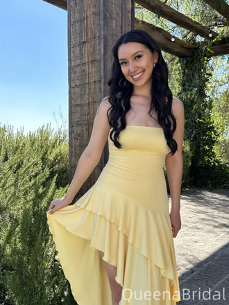 Elegant Yellow Straight Across Long Formal Gown to Impress,WGP1936