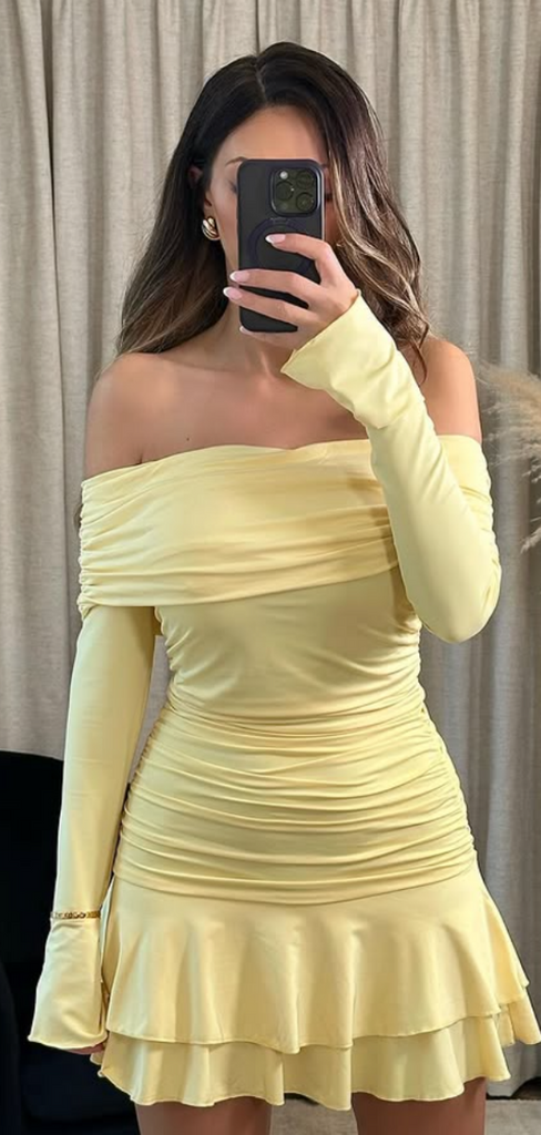 Elegant Yellow Long-sleeve Homecoming Dress Graduation Party Dress , QB0948