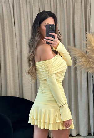 Elegant Yellow Long-sleeve Homecoming Dress Graduation Party Dress , QB0948