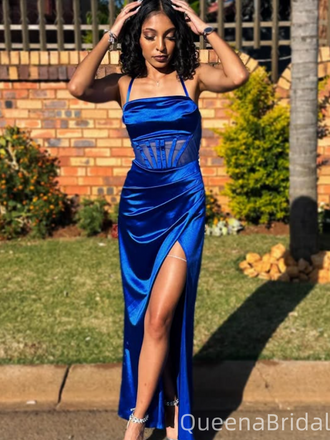 Popular Blue Spaghetti Straps Mermaid Long Formal Gown to Impress,WGP1951